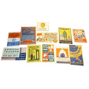 Lot of 11 Vintage US Poster Stamps 1930s Fire Cotton Carnival Western Union Ads